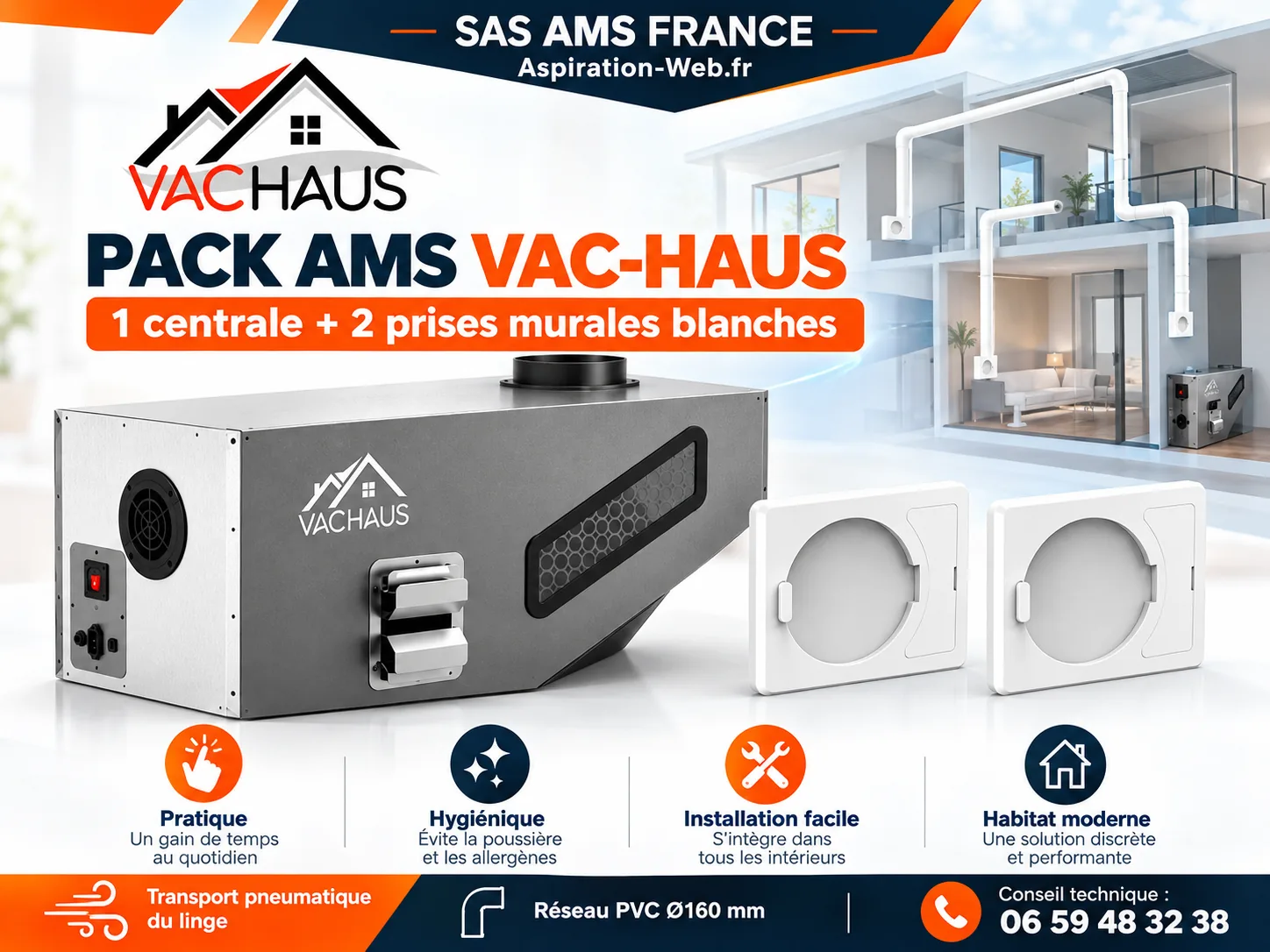 VAC-HAUS pour l’habitat : centrale + prises murales + réseau dédié